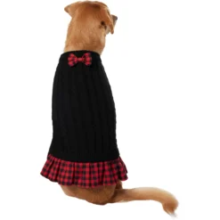 Frisco Plaid Cable Knit Dog & Cat Sweater Dress