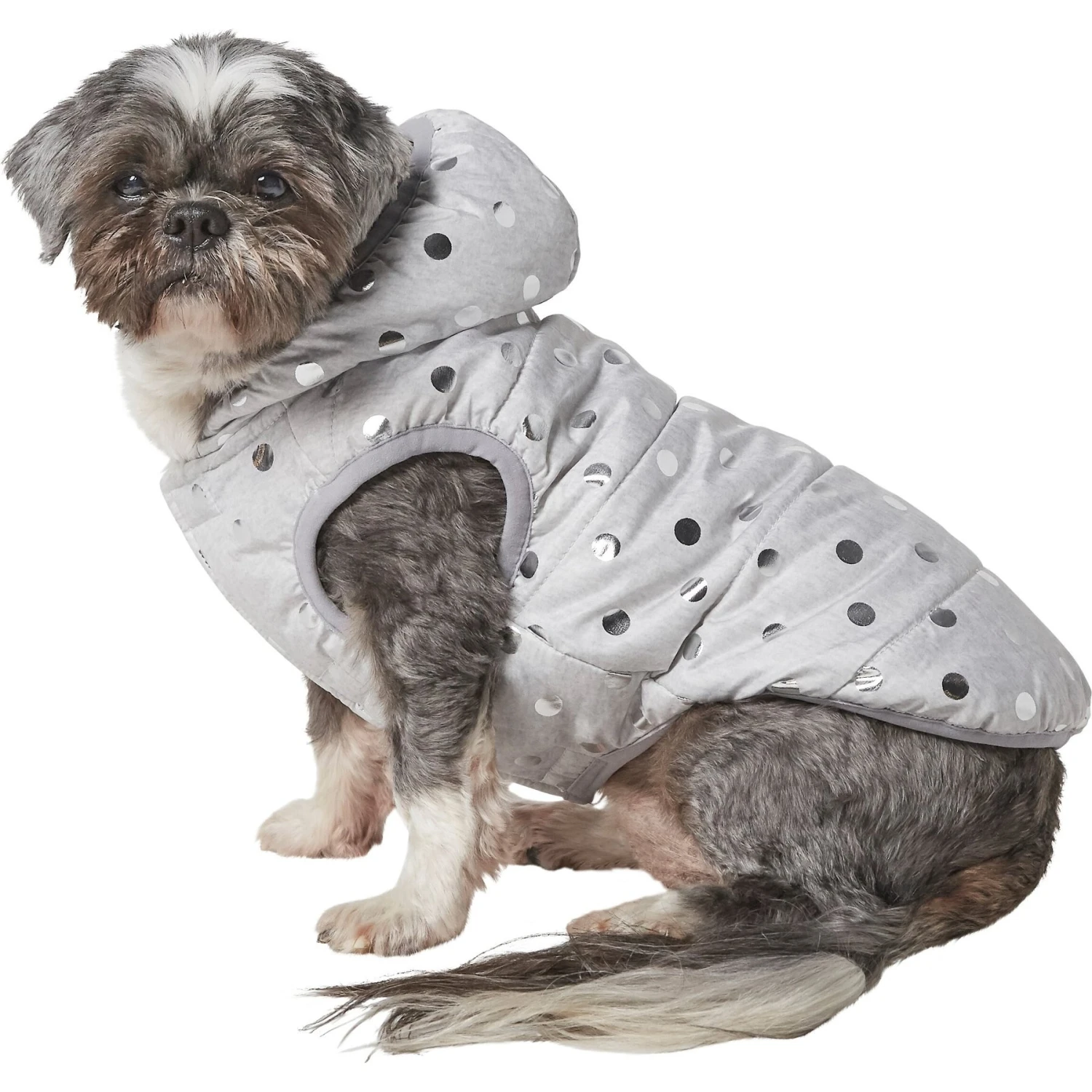Frisco Mediumweight Silver Polka Dotted Insulated Dog & Cat Coat