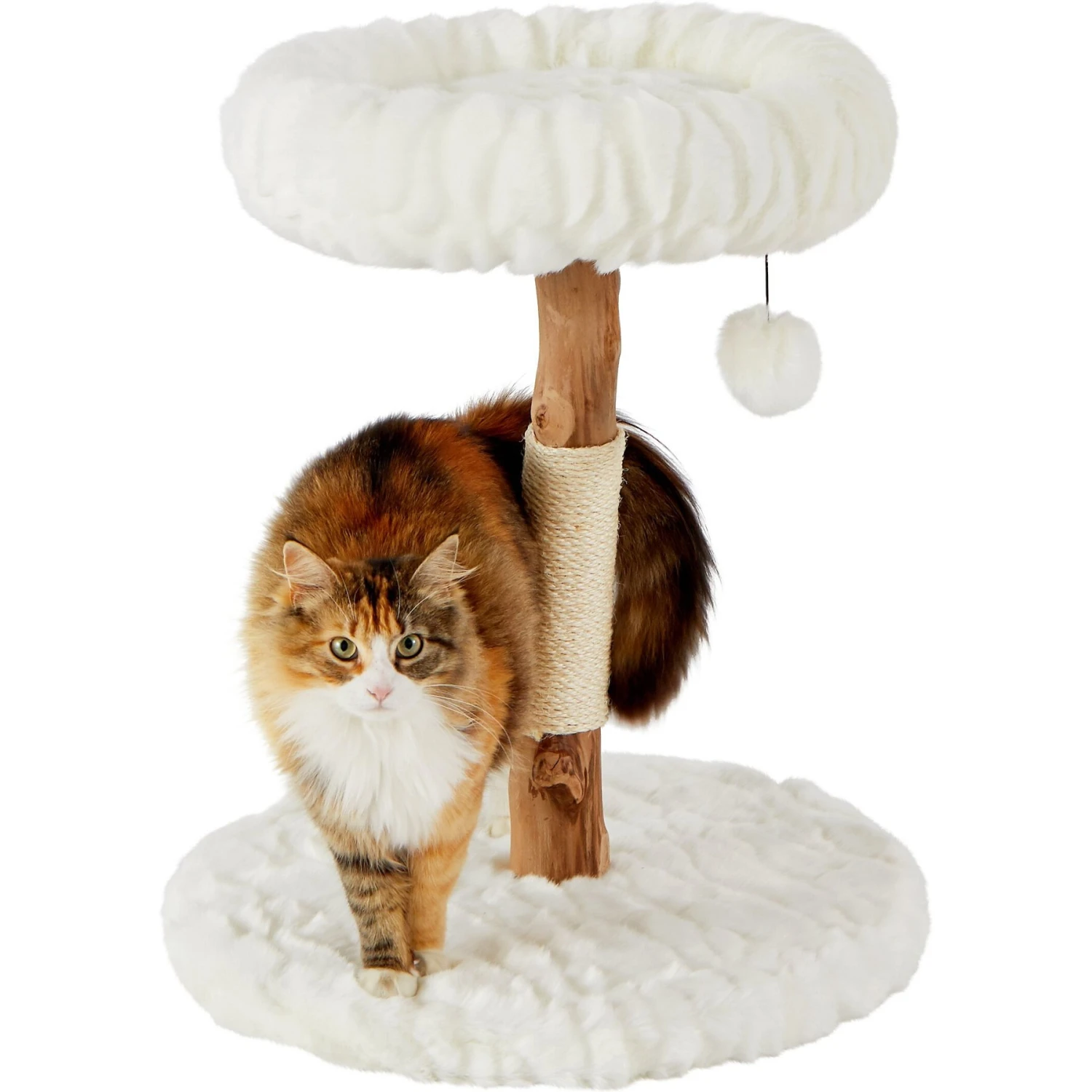 Frisco Natural Wood Modern Cat Tree With Toy, Ivory, Small - Image 3