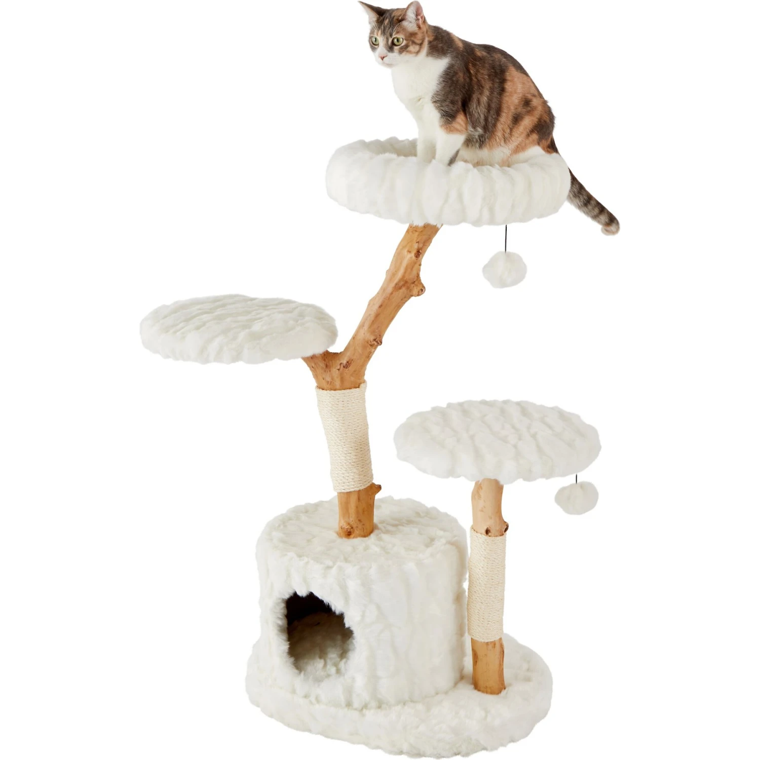 Frisco Natural Wood Modern Cat Tree With Toy, Ivory, Large - Image 3