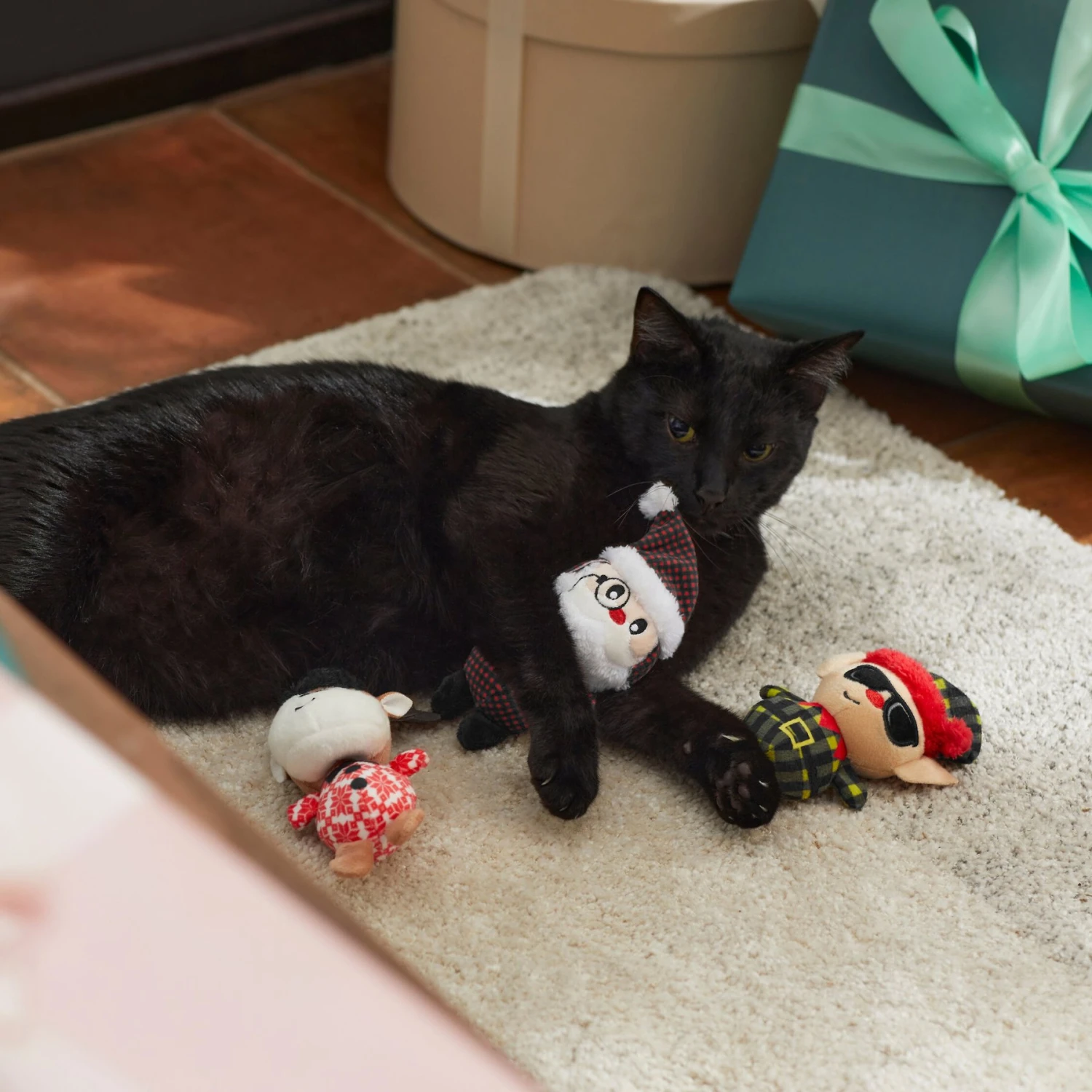 Frisco Holiday Hipster Santa & Friends Plush Cat Toy With Catnip, 3 Count - Image 3