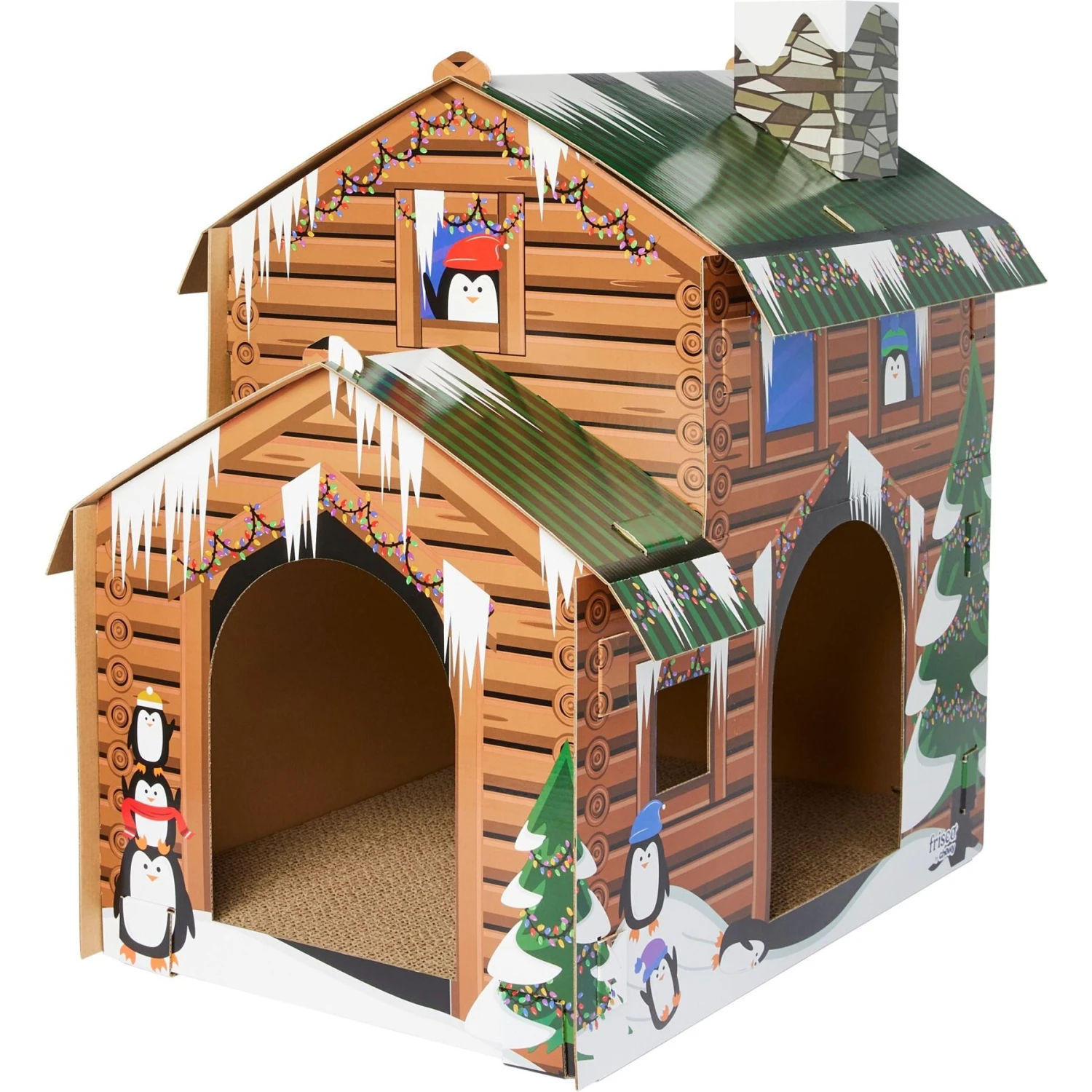 Frisco Holiday Log Cabin Cardboard Cat House & Frisco Holiday Santa's Workshop Cardboard Cat House - Image 2